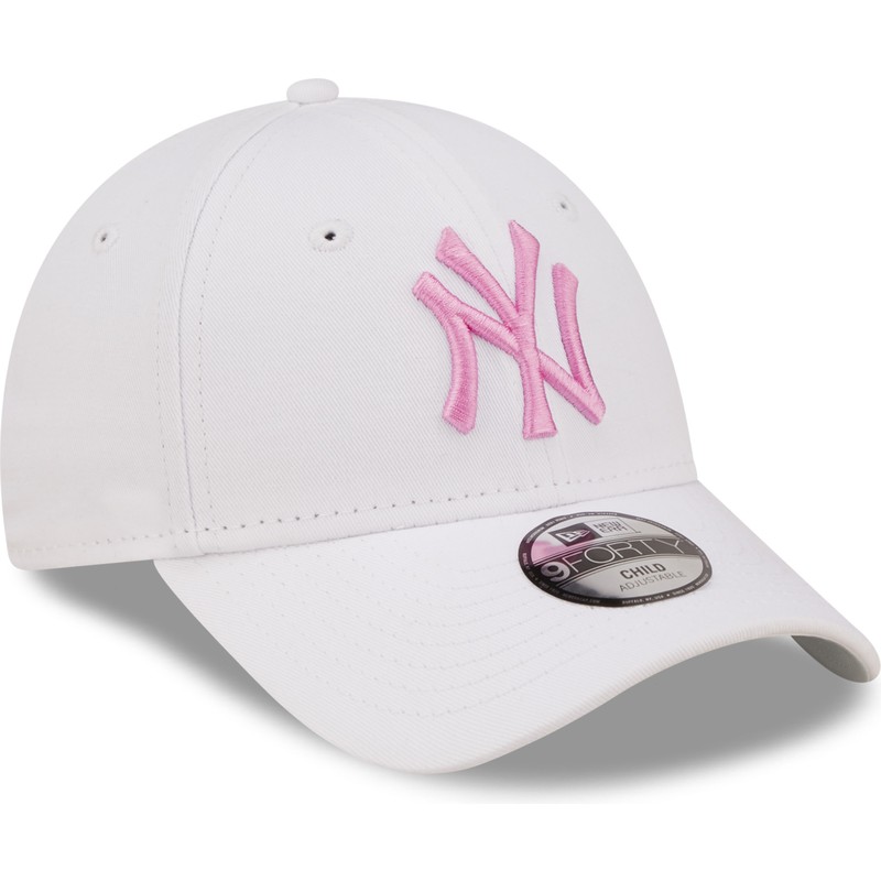 Gorra curva blanca ajustable con logo rosa para niño 9FORTY League