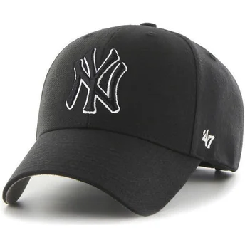 Sort buet snapback-kasket med sort og hvidt New York Yankees MLB MVP-logo fra 47 Brand
