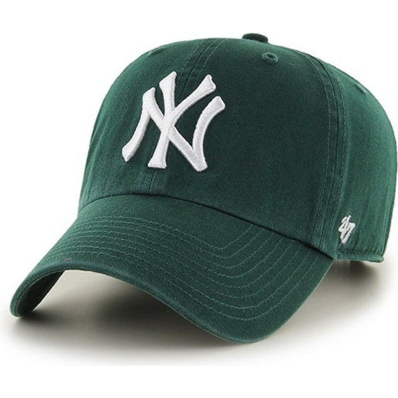 47-brand-curved-brim-dark-green-white-logo-new-york-yankees-mlb-clean-up-green-cap
