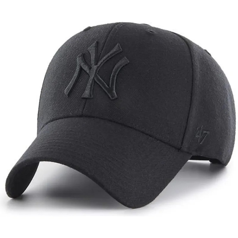 sort-snapback-kasket-med-buet-skygge-og-sort-new-york-yankees-mlb-mvp-logo-fra-47-brand