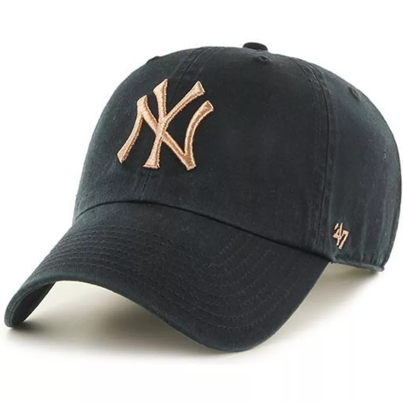 47-brand-curved-brim-bronze-logo-new-york-yankees-mlb-clean-up-metallic-black-cap