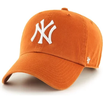 Cappellino visiera curva arancione di New York Yankees MLB Clean Up di 47 Brand