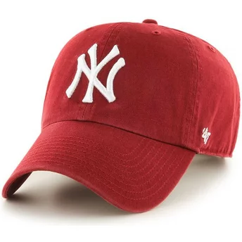 47 Brand Curved Brim New York Yankees MLB Clean Up Dark Red Cap
