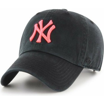 Gorra curva negra con logo rosa de New York Yankees MLB Clean Up de 47 Brand