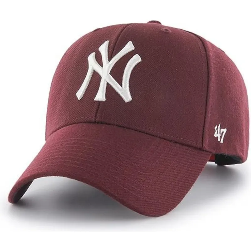 bordeaux-buet-kasket-med-hvidt-logo-snapback-fra-new-york-yankees-mlb-mvp-fra-47-brand