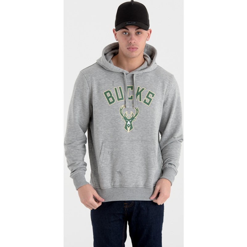 New Era Milwaukee Bucks NBA Grey Pullover Hoody Sweatshirt: Caphunters.com