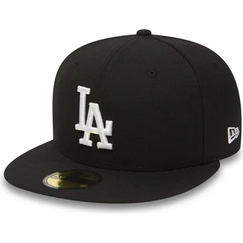 cappellino-visiera-piatta-nero-aderente-59fifty-essential-di-los-angeles-dodgers-mlb-di-new-era