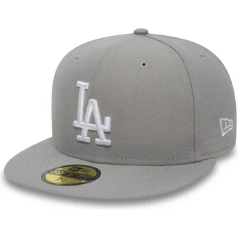 Petten plat grijs fitted 59FIFTY Essential van Los Angeles Dodgers MLB van New Era