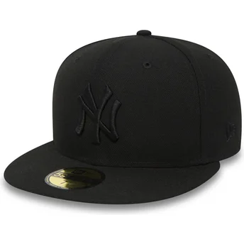 Schwarze enganliegende Flat Cap 59FIFTY Black on Black der New York Yankees MLB von New Era