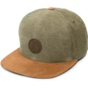 volcom-flat-brim-army-green-combo-quarter-fabric-green-snapback-cap-with-brown-visor