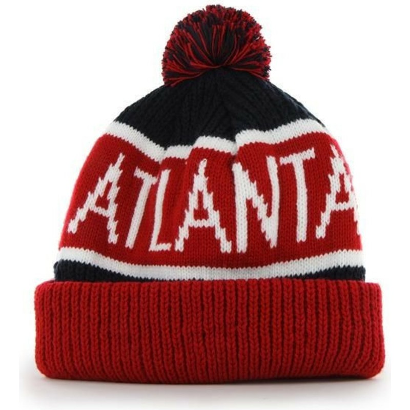 47-brand-atlanta-braves-mlb-cuff-knit-calgary-red-and-navy-blue-beanie-with-pompom