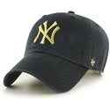 47-brand-curved-brim-gold-logo-new-york-yankees-mlb-clean-up-metallic-black-cap