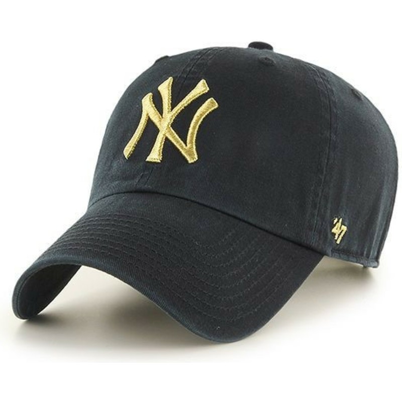 47-brand-curved-brim-gold-logo-new-york-yankees-mlb-clean-up-metallic-black-cap
