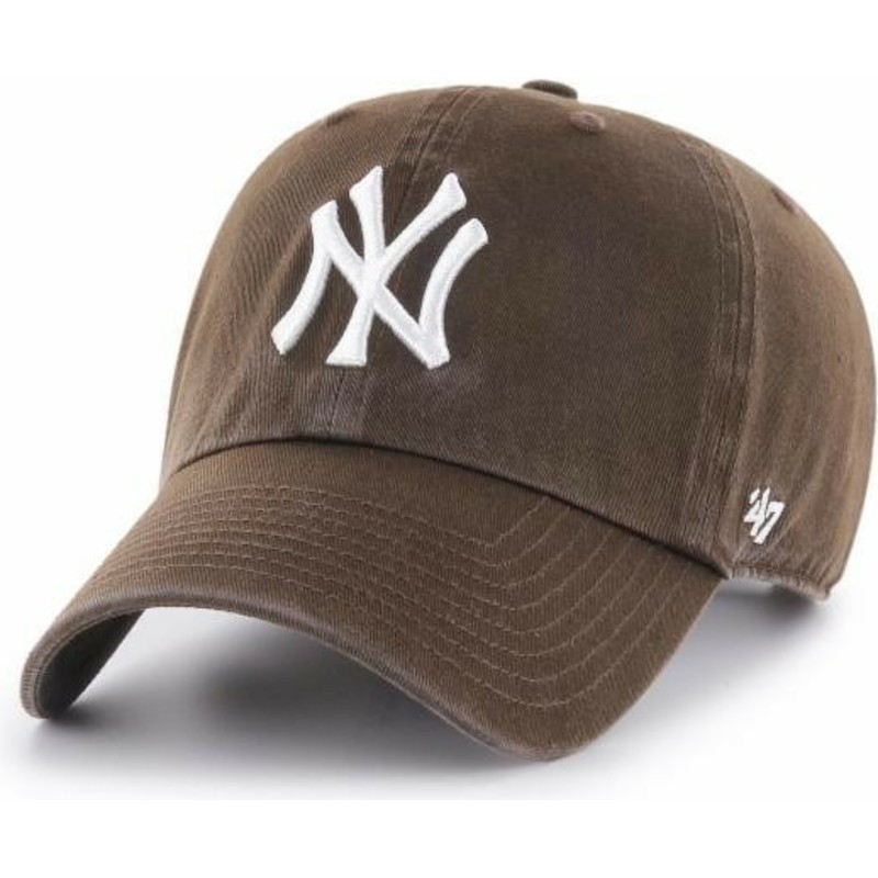 47-brand-curved-brim-darknew-york-yankees-mlb-clean-up-brown-cap