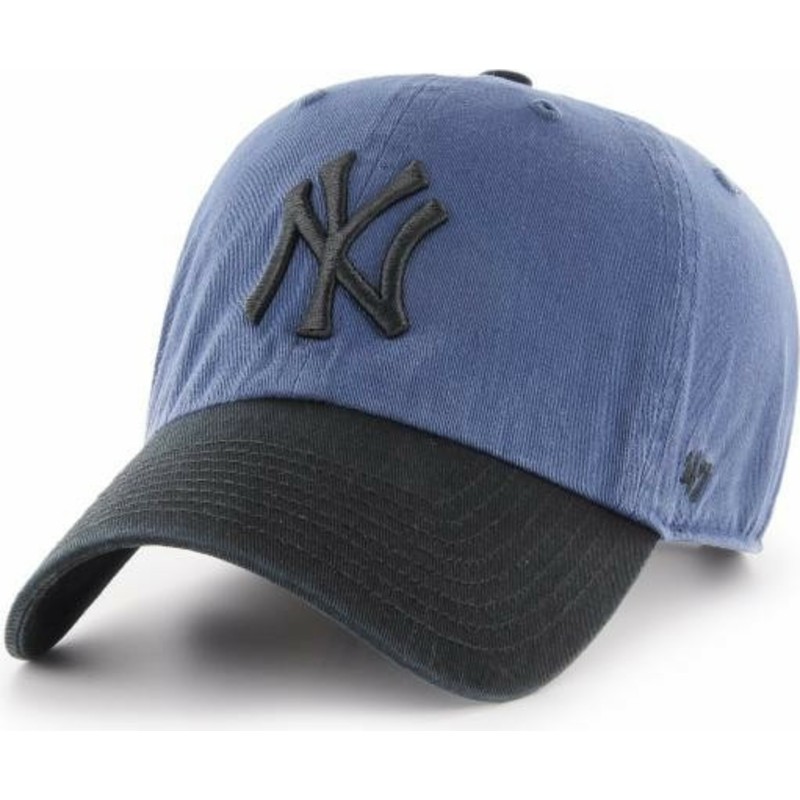 47-brand-curved-brim-black-logo-new-york-yankees-mlb-clean-up-two-tone-navy-blue-cap-with-black-visor
