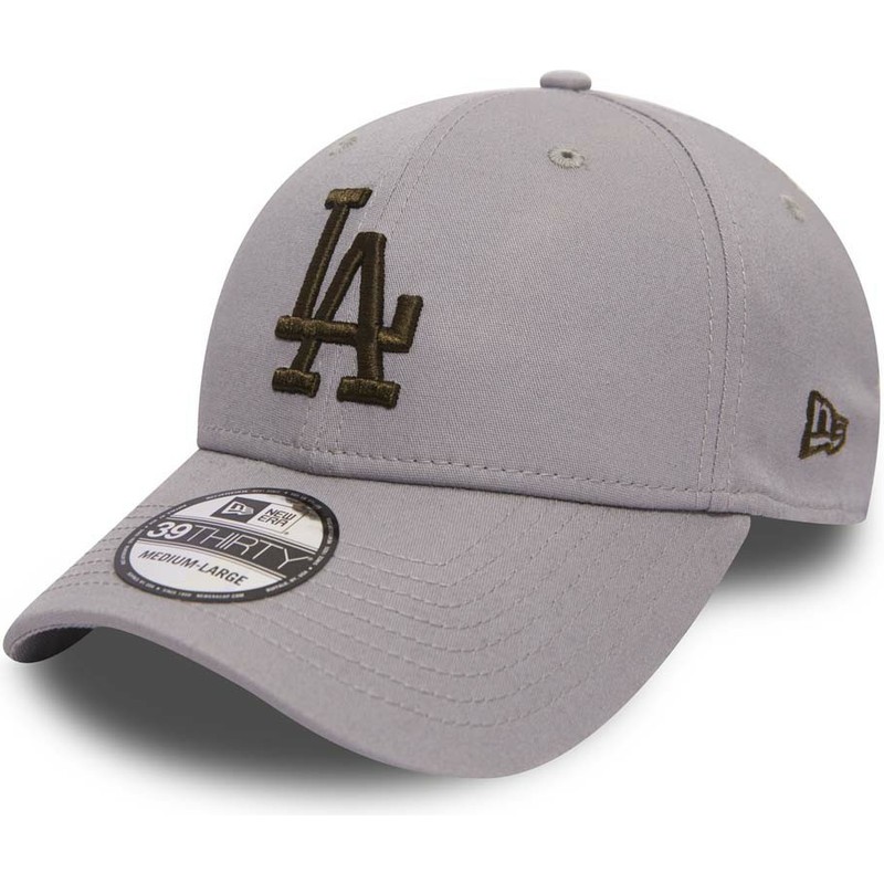 new-era-curved-brim-gold-logo-39thirty-essential-los-angeles-dodgers-mlb-grey-fitted-cap