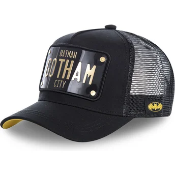 Schwarze Trucker-Kappe mit Batman Gotham City Plakette BATP1 DC Comics von Capslab