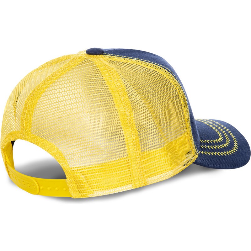 blue and yellow trucker hat