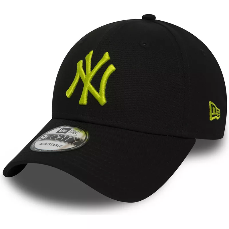 new-era-curved-brim-green-logo-9forty-essential-de-new-york-yankees-mlb-black-adjustable-cap