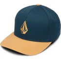 volcom-curved-brim-camel-full-stone-xfit-navy-blue-fitted-cap-with-brown-visor