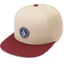 volcom-flat-brim-dark-clay-quarter-twill-brown-snapback-cap-with-red-visor