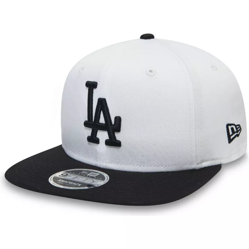 new-era-flat-brim-youth-9fifty-contrast-crown-los-angeles-dodgers-mlb-white-snapback-cap-with-black-visor