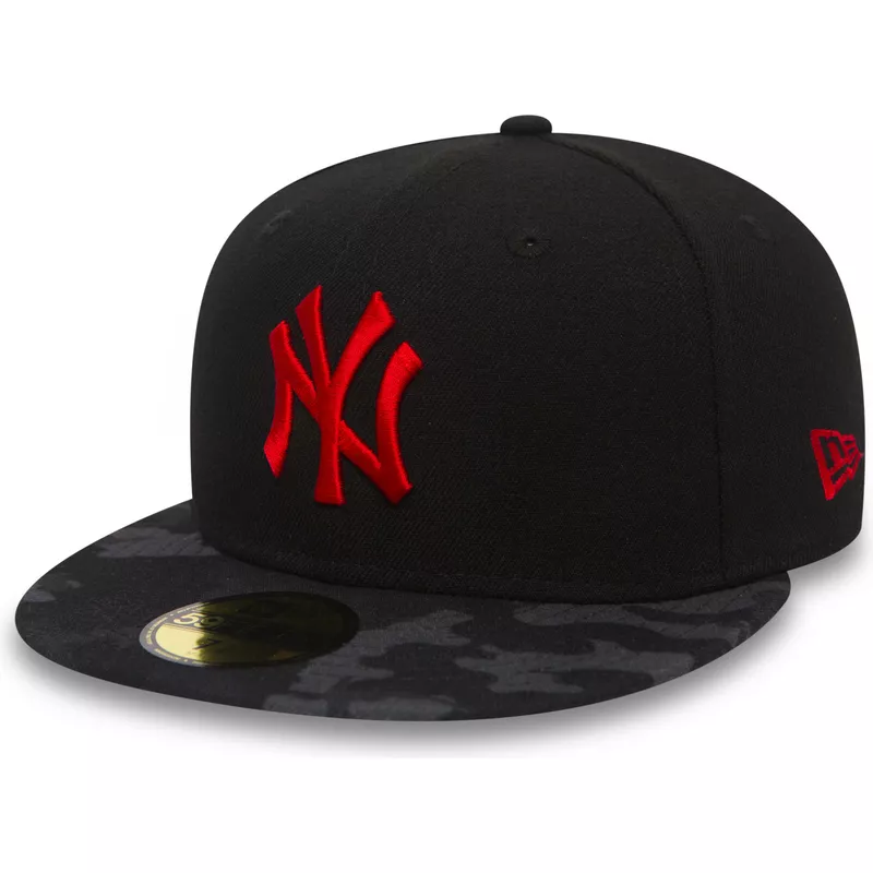 Gorra plana negra ajustada con logo rojo 59FIFTY Contrast Camo de New York  Yankees MLB de New Era