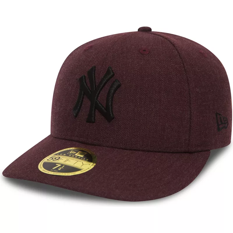New Era Flat Brim Black Logo 59FIFTY Low Profile Heather New York Yankees  MLB Maroon Fitted Cap