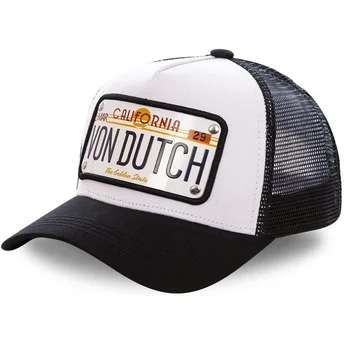 Gorra trucker blanca y negra con placa California CAL1 de Von Dutch