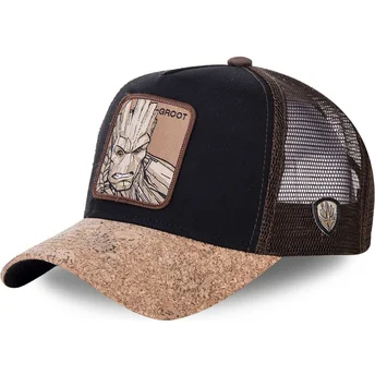 gorra-trucker-negra-y-marron-con-visera-de-corcho-groot-gro4-marvel-comics-de-capslab