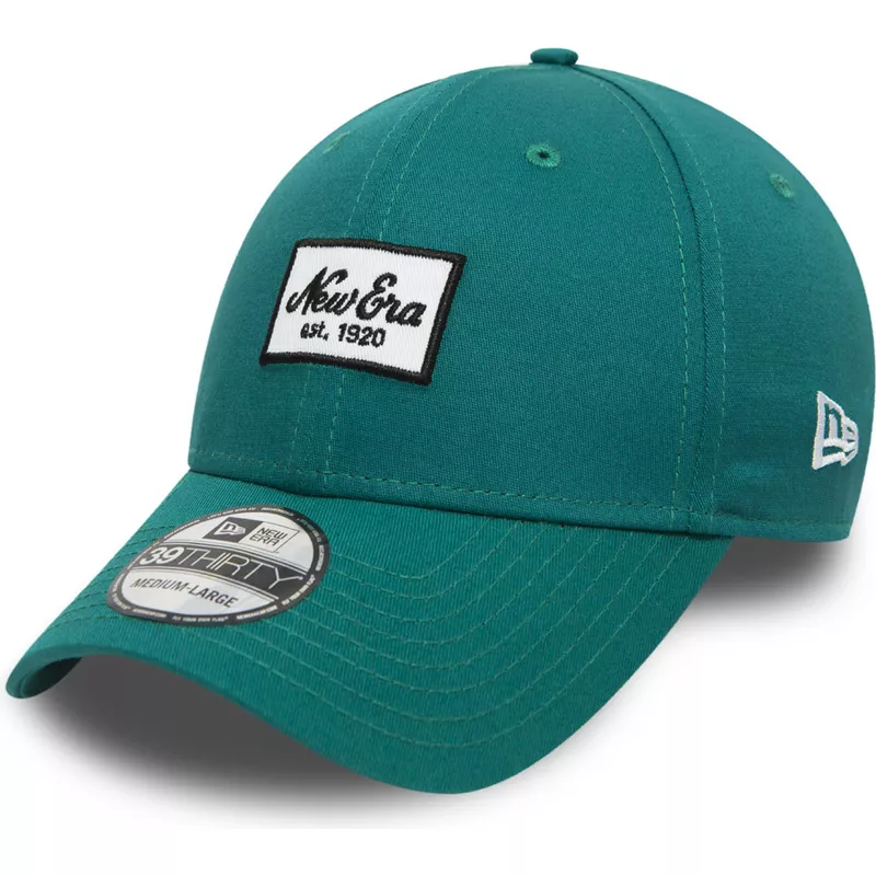 new-era-curved-brim-39thirty-seasonal-script-patch-green-fitted-cap