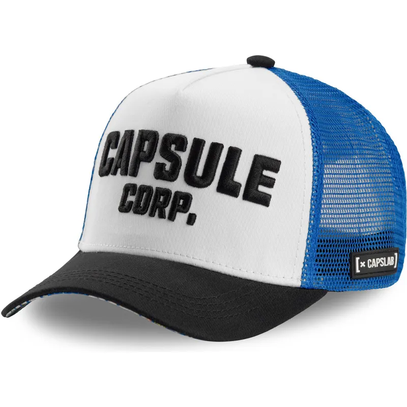 hvid-bla-og-sort-trucker-kasket-capsule-corporation-cor-dragon-ball-fra-capslab