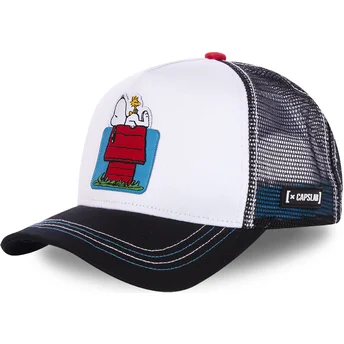 Casquette trucker blanche et noire Doghouse, Snoopy et Woodstock HOU Peanuts Capslab