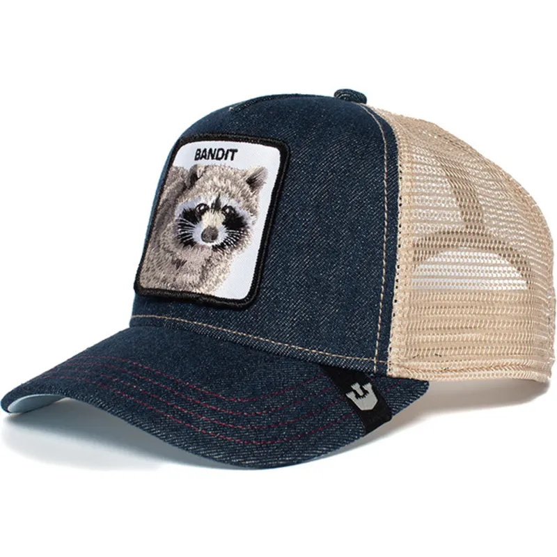 gorra-trucker-blu-denim-e-bianca-con-procione-bandit-di-goorin-bros