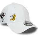 new-era-curved-brim-9forty-sylvester-and-tweety-looney-tunes-chase-white-adjustable-cap