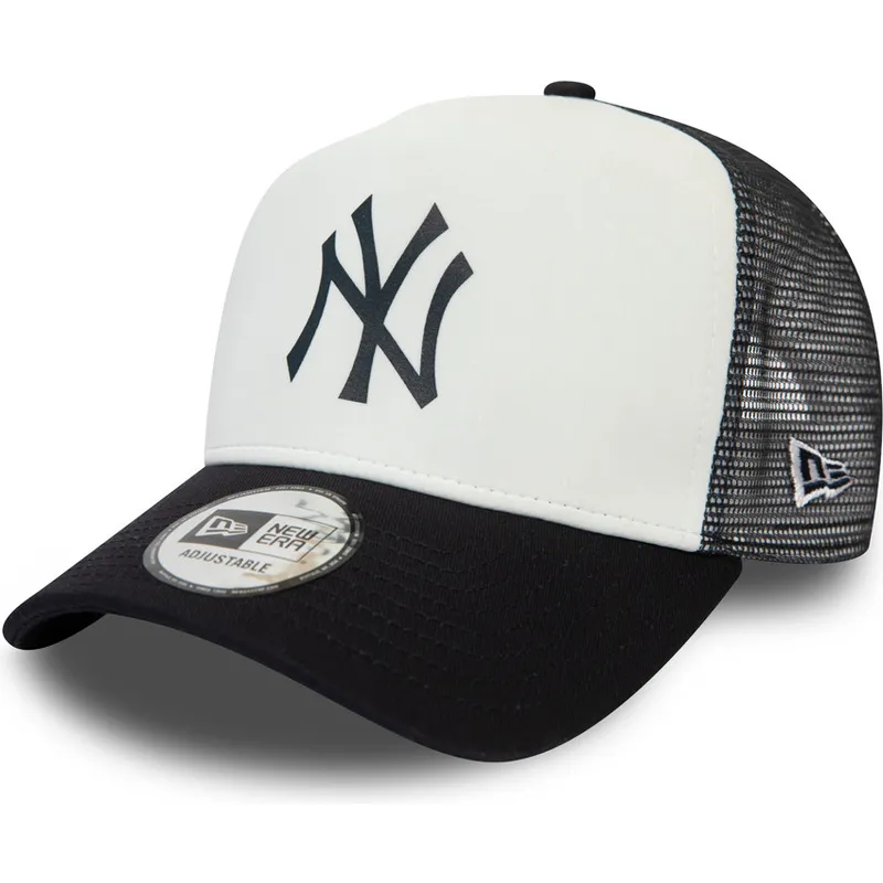 hvid-og-marinebla-trucker-kasket-team-colour-block-a-frame-fra-new-york-yankees-mlb-fra-new-era