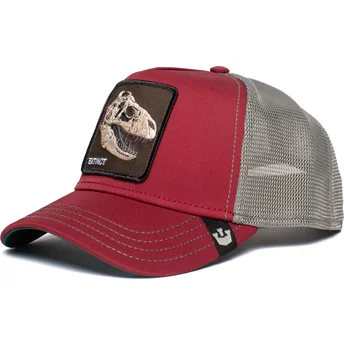 Casquette trucker rouge et grise dinosaure T-Rex Extinct Goorin Bros.