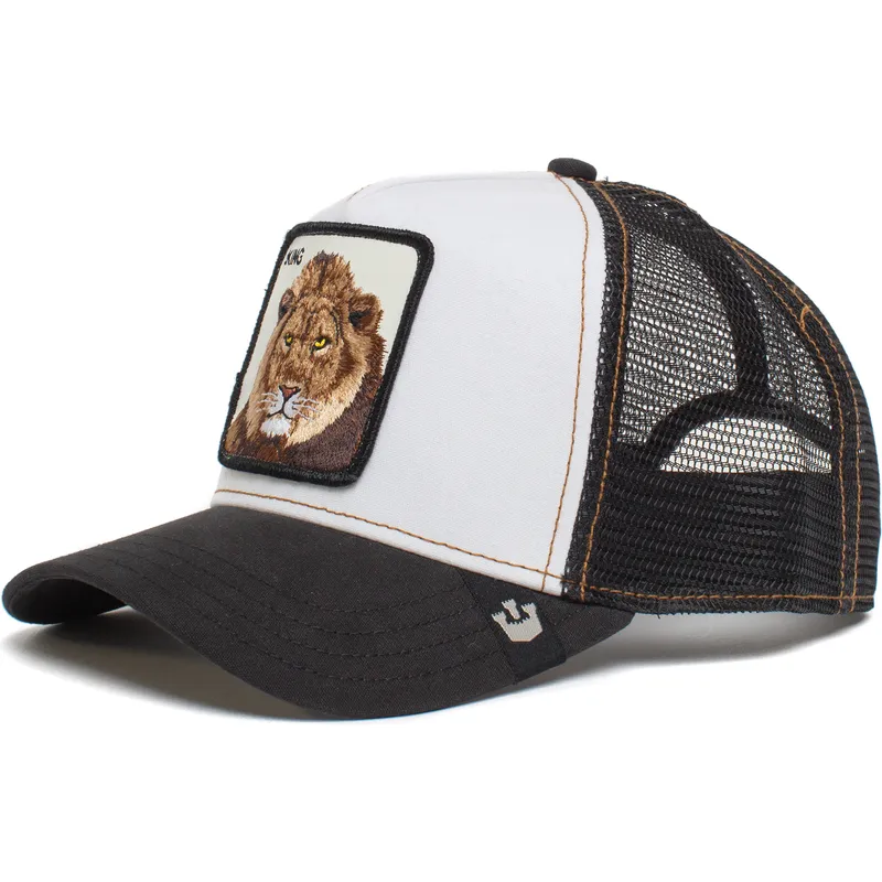 weiss-schwarze-trucker-kappe-lowe-king-mane-man-the-farm-von-goorin-bros