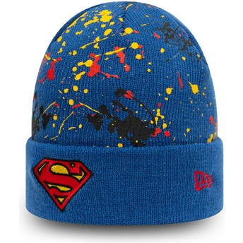 Gorro azul para niño Cuff Knit Paint Splat Superman DC Comics de New Era