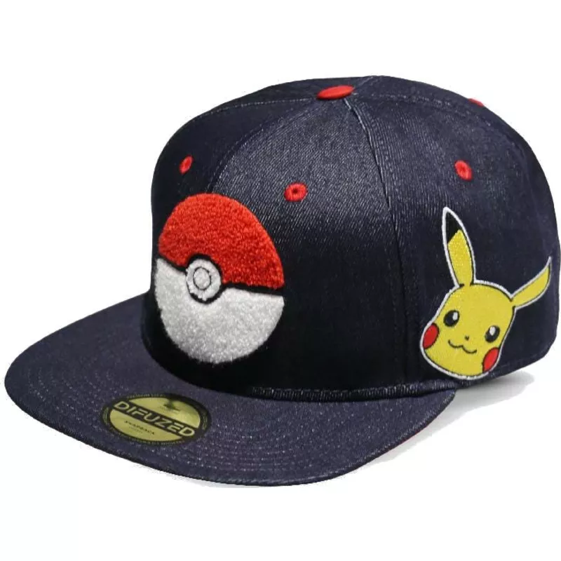difuzed-flat-brim-poke-ball-pikachu-pokemon-blue-denim-snapback-cap