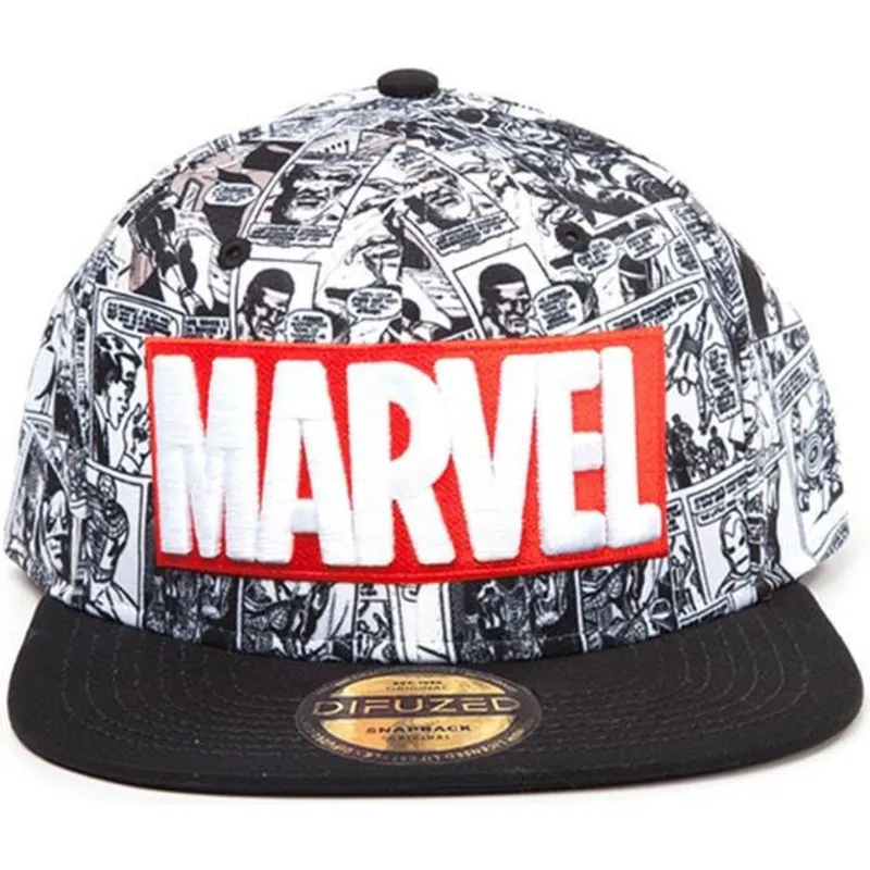 casquette-plate-noire-snapback-classic-logo-marvel-comics-difuzed