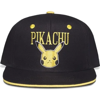 Casquette plate noire et jaune snapback Pikachu Angry Pokémon Difuzed