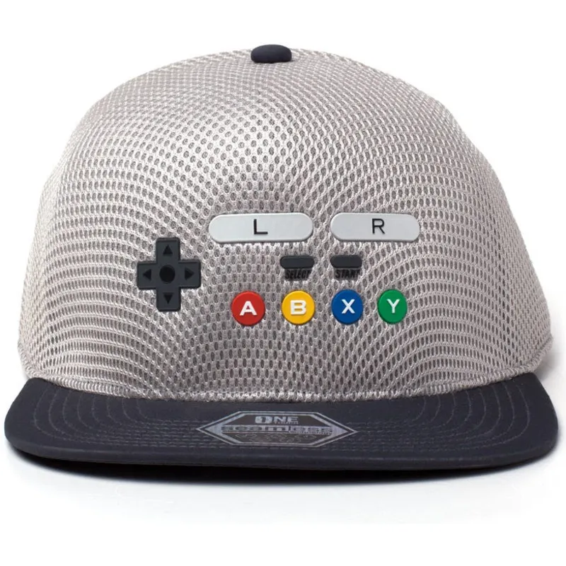 difuzed-flat-brim-snes-inspired-seamless-nintendo-grey-and-black-snapback-cap