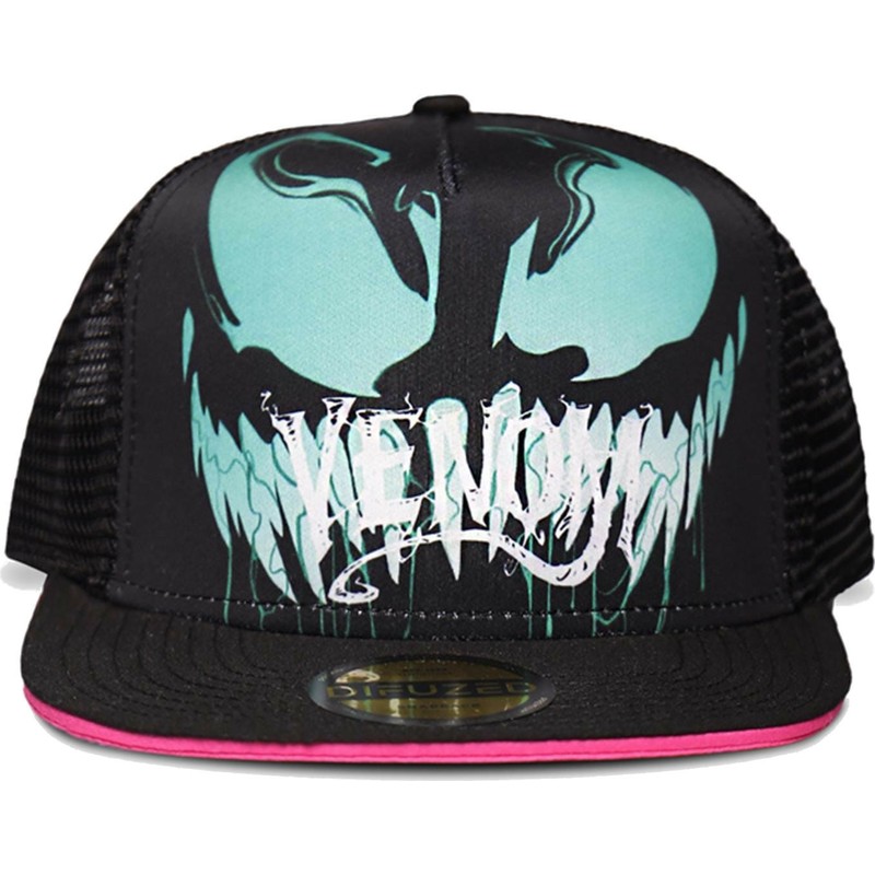 difuzed-youth-venom-marvel-comics-black-and-pink-snapback-flat-brim-trucker-hat