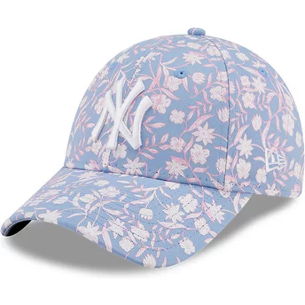 Gorra curva azul y rosa ajustable 9FORTY Floral de New York Yankees MLB de New Era
