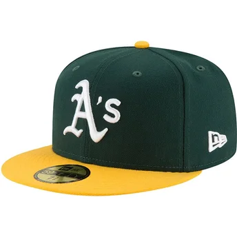 Cappellino piatto verde e giallo aderente 59FIFTY AC Perf degli Oakland Athletics MLB di New Era