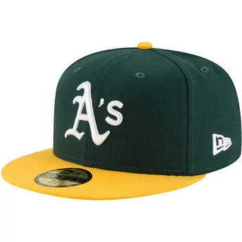 Gorra plana verde y amarilla ajustada 59FIFTY AC Perf de Oakland Athletics MLB de New Era