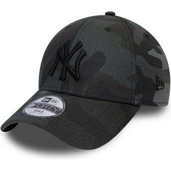 Gorra curva camuflaje negro ajustable para niño con logo negro 9FORTY League Essential de New York Yankees MLB de New Era