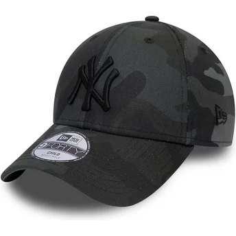 Gorra curva camuflaje negro ajustable para niño con logo negro 9FORTY League Essential de New York Yankees MLB de New Era
