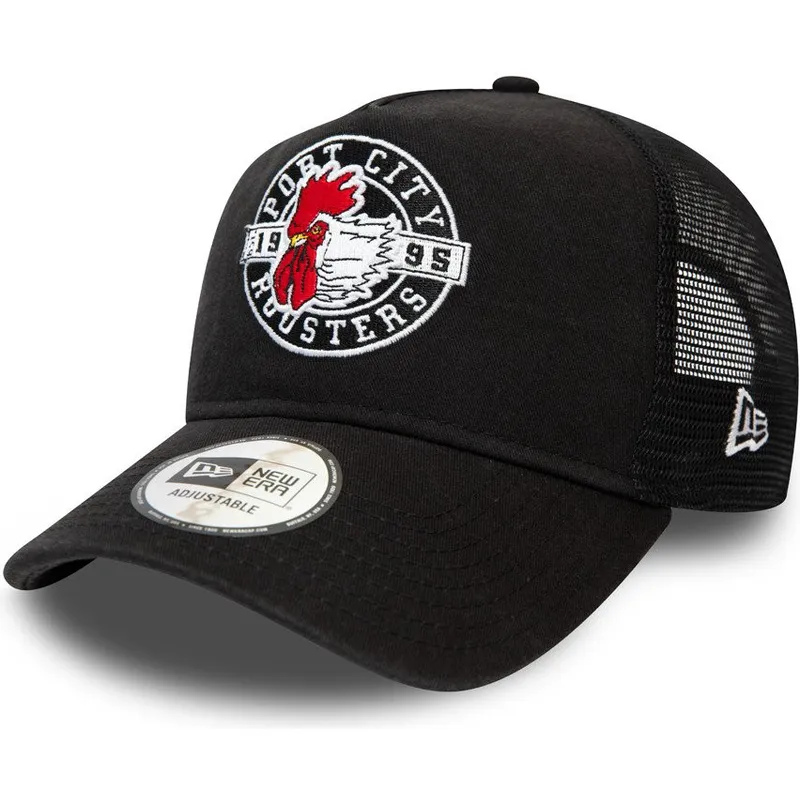 petten-gebogen-zwart-snapback-a-frame-van-port-city-roosters-milb-van-new-era